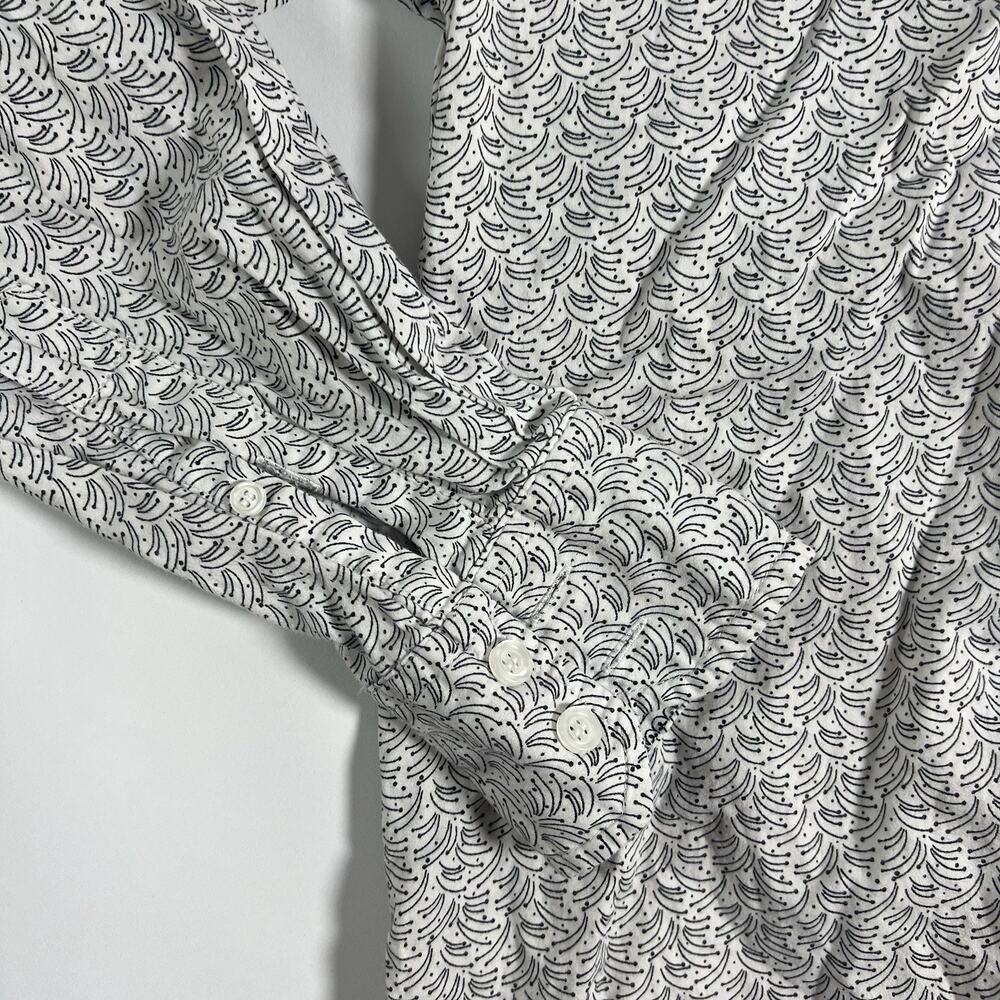 XMI Mens Dress Shirt Paisley White/Black Cotton Long Sleeve Button Front L - Picture 4 of 6